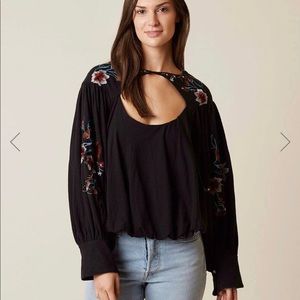 Free People Black floral long sleeve